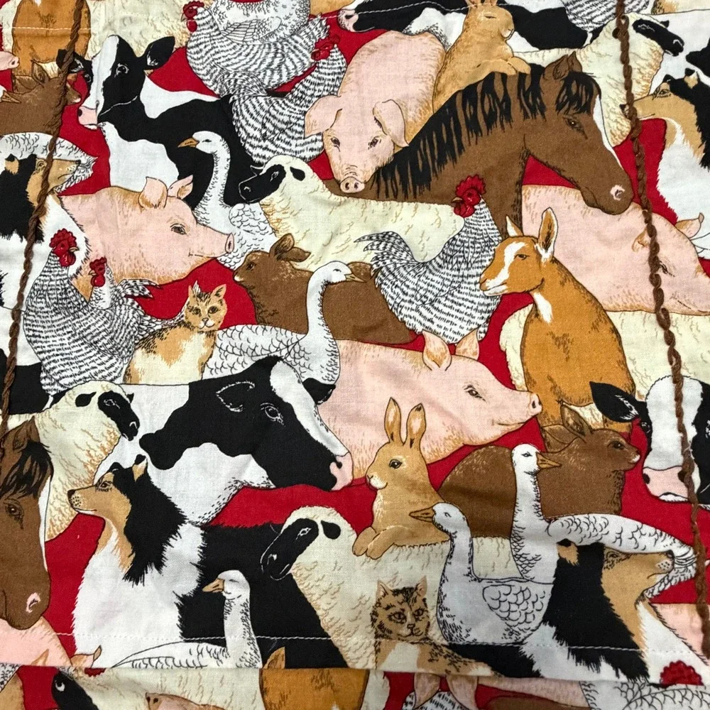Handmade‎ Farm Animal Print Apron Multicolor with Brown Thread